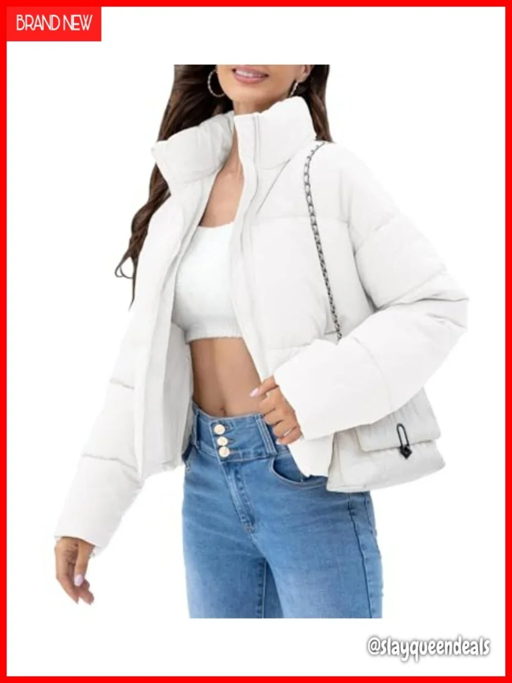 Cropped Quilted Puffer Jacket with Pockets Winter Warm Outerwear Coat